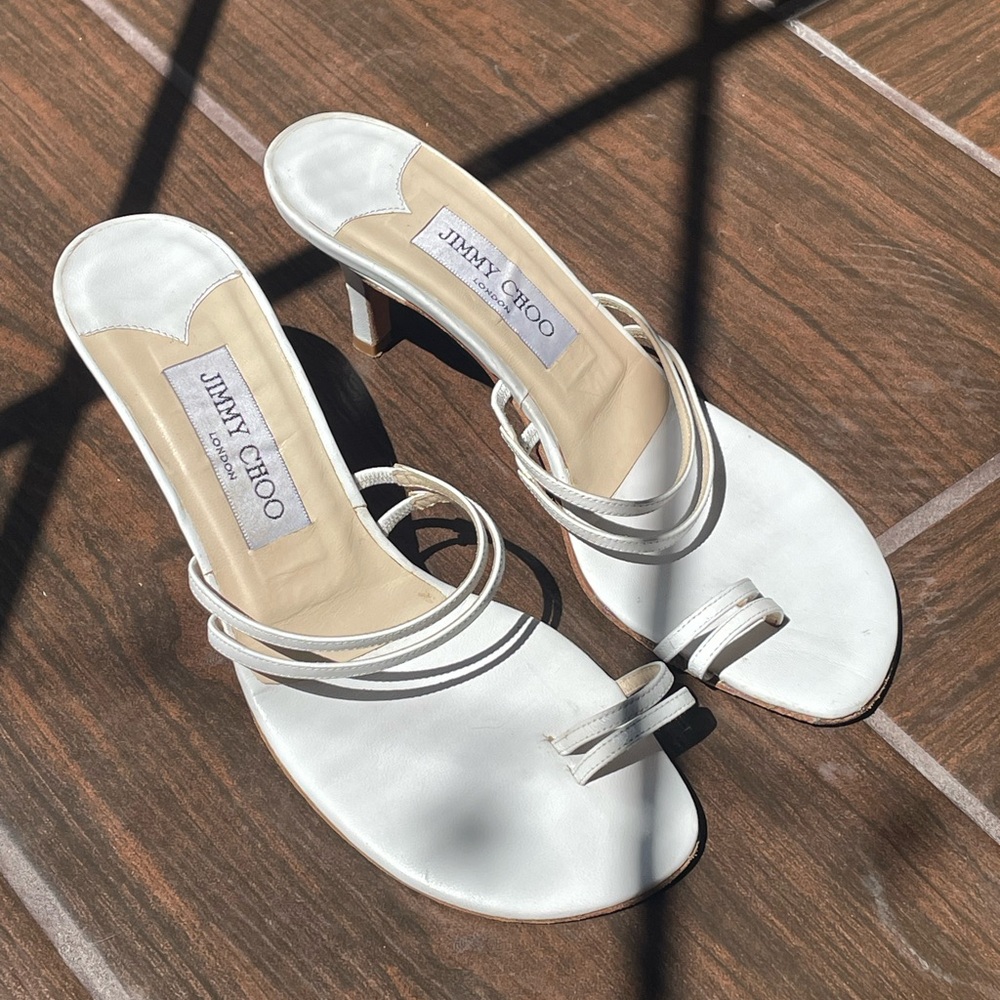 RARE VINTAGE JIMMY CHOO strappy white kitten heel sandals size 7.5